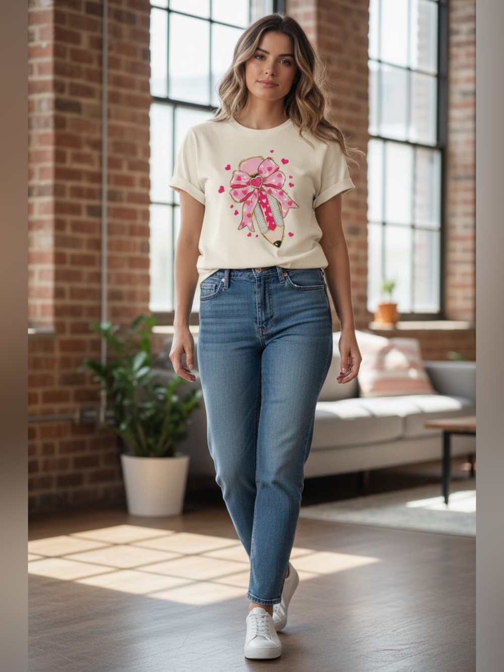 ✨ NWT White Coquette Bow Pencil Graphic Tee | Pink Bow Shirt | Teacher Tee | Cut